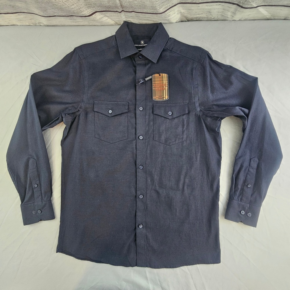 Hart Schaffner Marx Men's S Autumnal Equinox Navy‎ Long Slv Button Up NWT L385